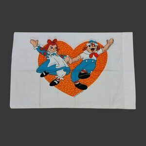 Vintage Raggedy Ann and Andy Standard Pillowcase 1980 Retro Orange Heart Design